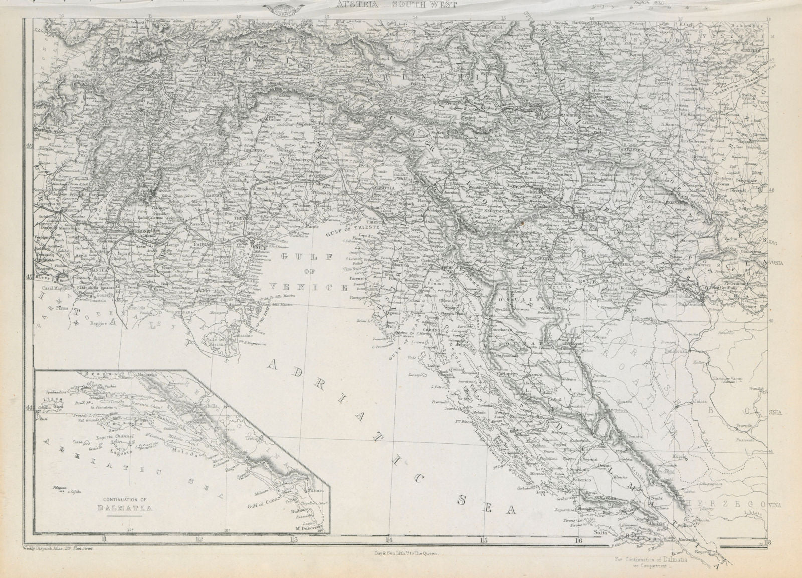 AUSTRIAN EMPIRE SW. Dalmatia Croatia Venice Tyrol Carinthia. DOWER c1863 map
